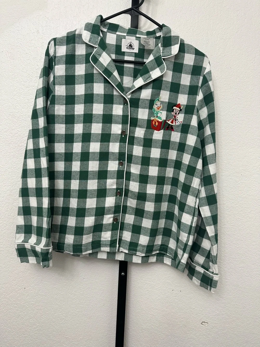 Disney Green and White Check Holiday Pajama Top